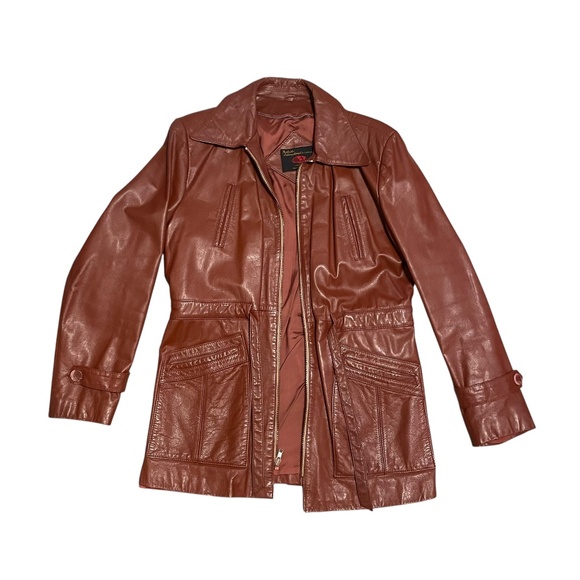 Vintage 70/80s Fantastic International of CA Leather Coat w/ Hood & Liner Sz 40‎ - Picture 4 of 10